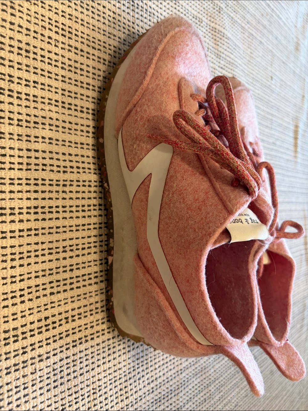 rag & bone Pink Felt Lace-Up Sneakers with White Accent